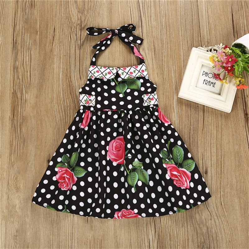 Cute Child Girls Summer Dress Kids Girl Floral Dot Backless Dresses Baby Girls Party Strap Princess Dress Swing Dresses: 3T