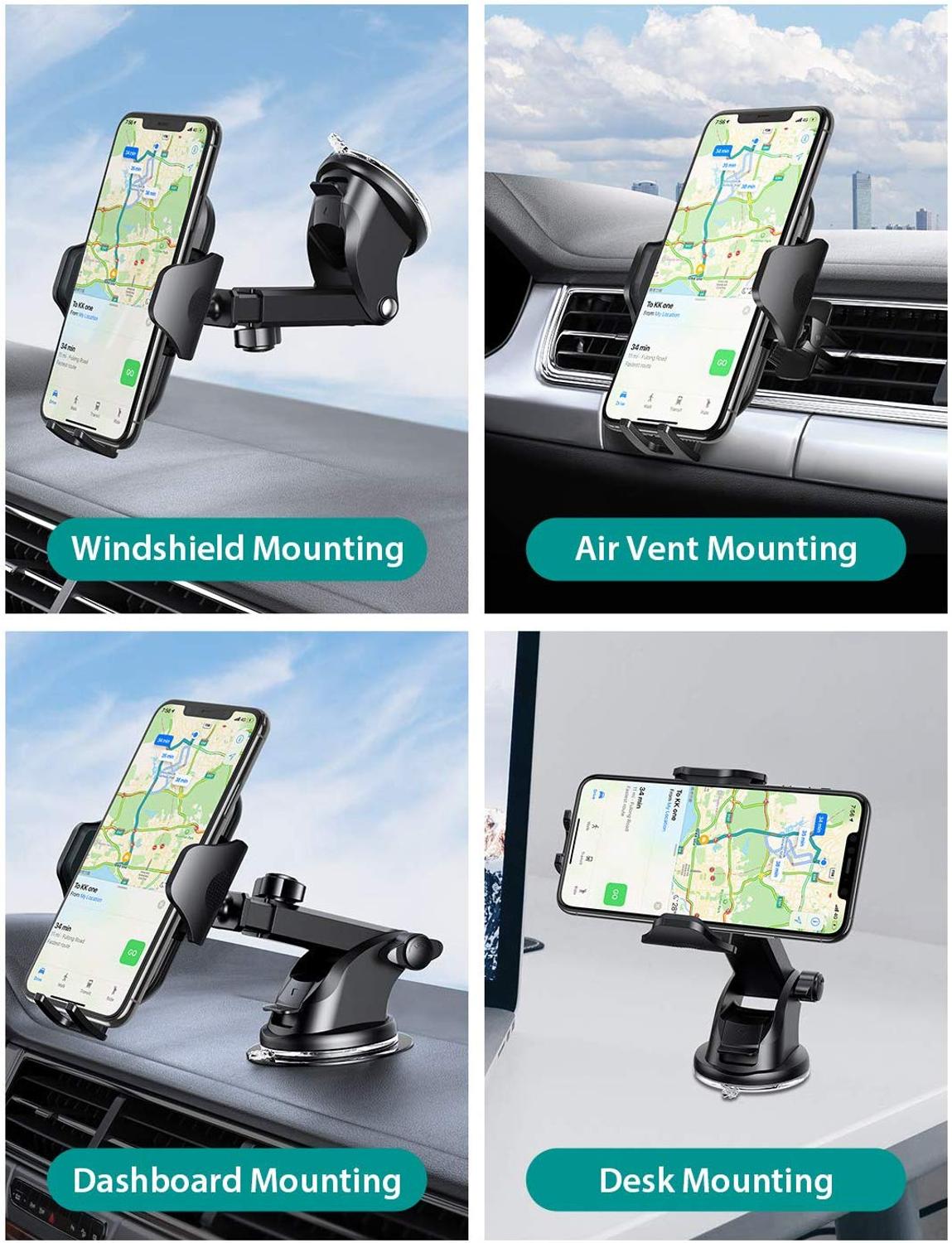 Car Phone Mount with Dashboard+Air Vent Cell Phone Holder 2 in 1, Long Arm Strong Suction Car Phone Holder,Compatible All Phones