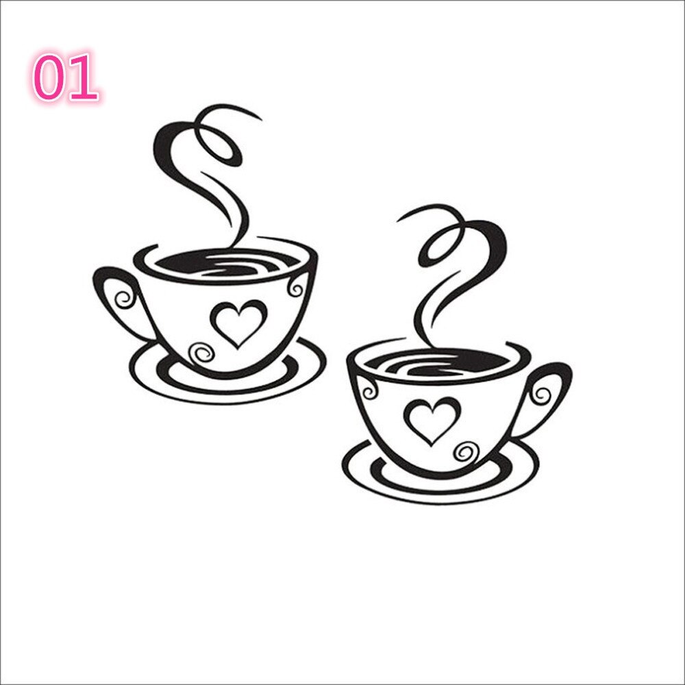 Coffee Cups Kitchen Wall Stickers Cafe Vinyl Art Decals Pub Cafe Home Decals Black: 01