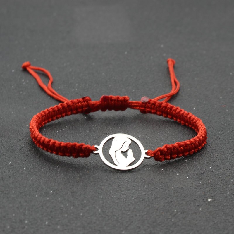 Lucky Rvs Maagd Maria Charm Armbanden Voor Vrouwen Mannen Koppels Handgemaakte Gevlochten Touw Ketting Armband Vriendschap Sieraden: Red