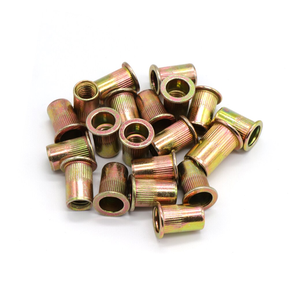 20 Pcs M3 M4 M5 M6 M8 M10 Steel Rivet Nuts Flat Head Threaded Insert Nutsert Cap for Riveter Gun Zinc Plated Carbon