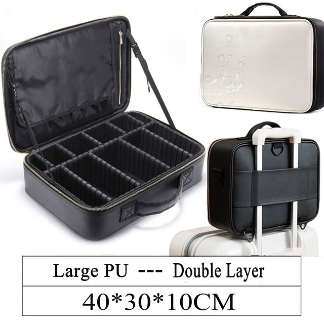 LHLYSGS PU Wasserdichte Kosmetische fallen Koffer Multi-stöckige Große Professionelle machen-hoch Tasche Frauen Schönheit Veranstalter Kosmetik Tasche: weiß L