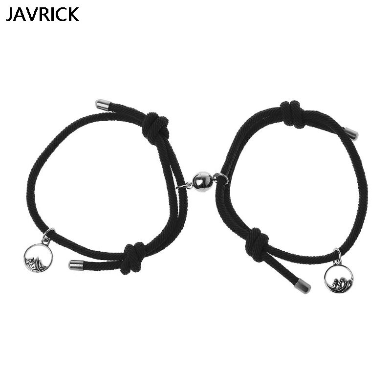 2 uds amantes minimalistas que emparejan la pulsera de la Amistad cuerda trenzada pareja distancia magnética pulsera Kit amante joyería: Black