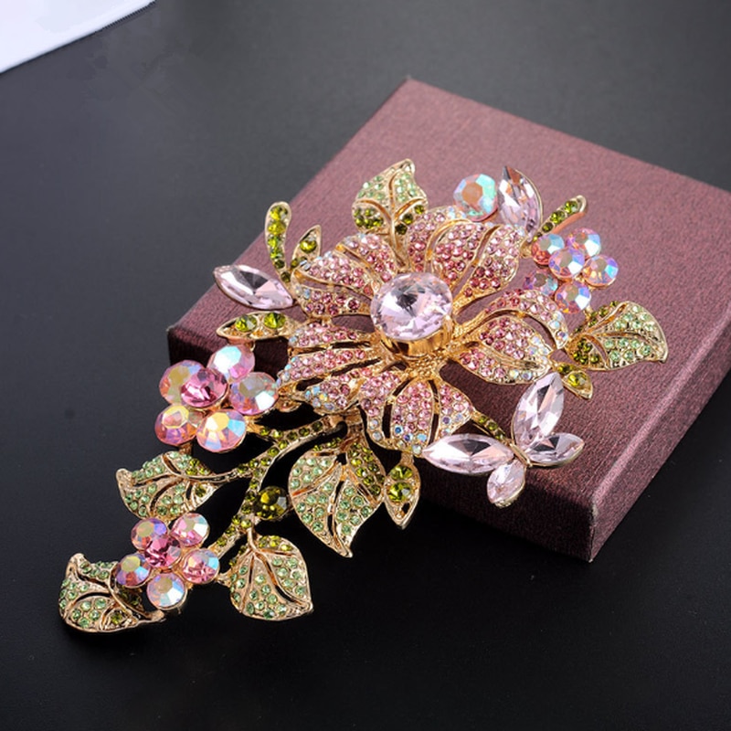 Colorful Rhinestone Crystal Flower Brooch Pin Romantic Wedding Bride Costume Jewelry