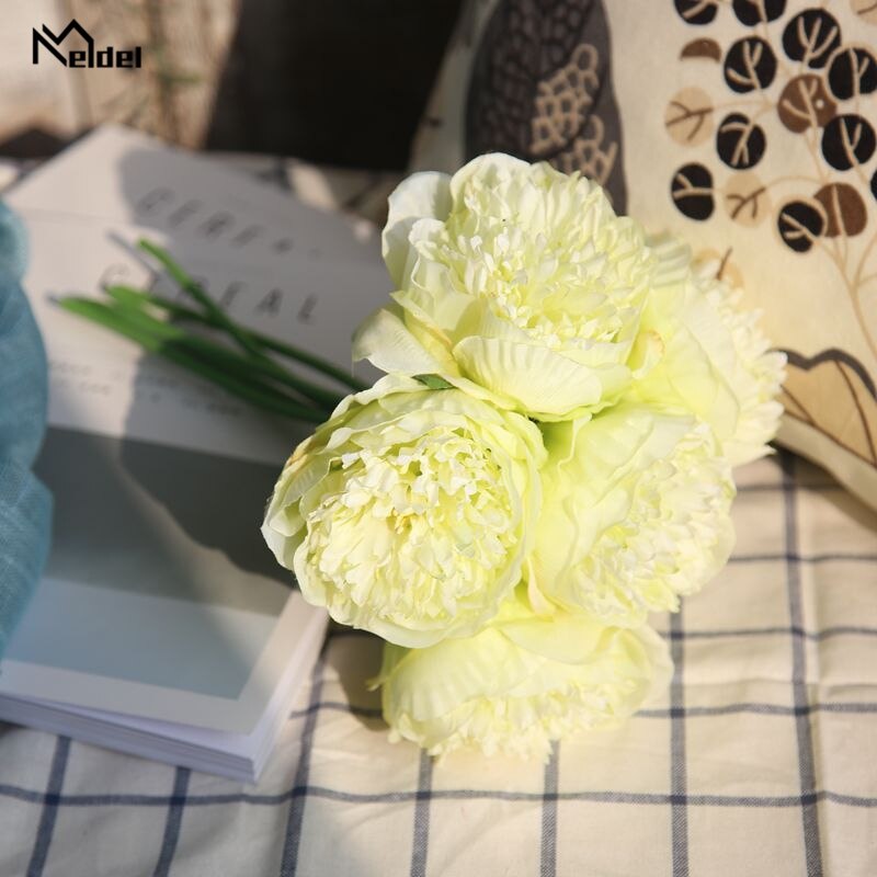 YO CHO Mode Bruid Hand Bloemen Mooie Pioen Bruidsboeketten Kunstmatige Rose Zijden Bloemen DIY Boeket Witte Pioen Rode Roos: green