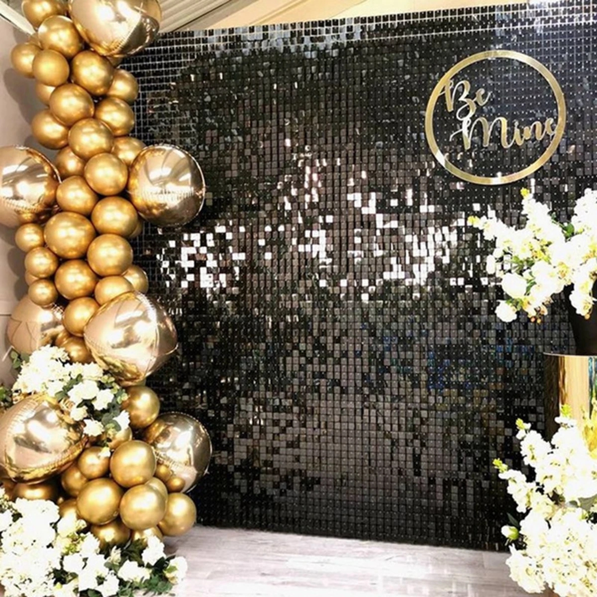Black Gold Birthday Party Decorations Backdrop Curtains Glitter Tinsel Fringe Foil Curtain Background Wedding Adult Anniversary