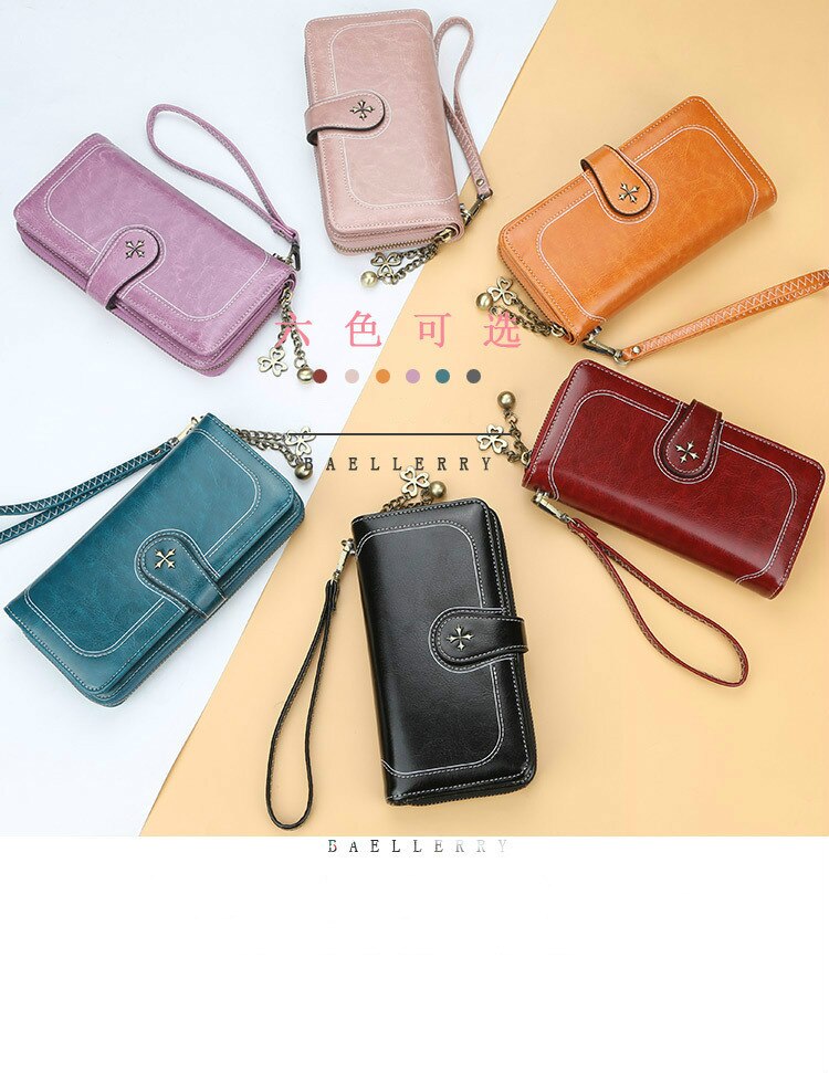 JOYHO Grote Capaciteit Vrouwen Clutch Split Leer Vrouwelijke Lange Portemonnee Vrouwen Rits Portemonnee Bloem Hardware Strap Hollow Out