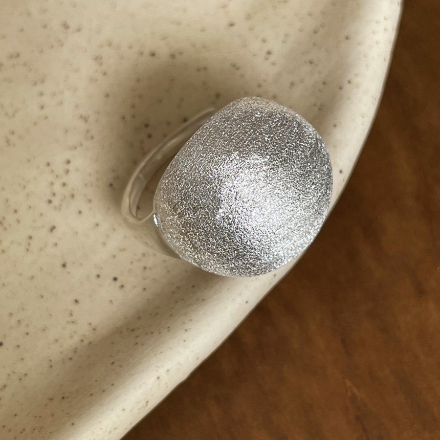 925 Sterling Silver Round Ball Wire Drawing Frosting Opening Ring Index Finger Adjustable for Women Girl Jewelry Party