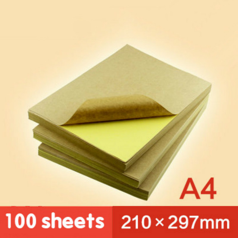 A4 Li Huang Kraftpapier Zelfklevende Kraft Inkt Jet Printer Kopieerpapier Zonder Papier Zelfklevend afdrukken 100 Stuks