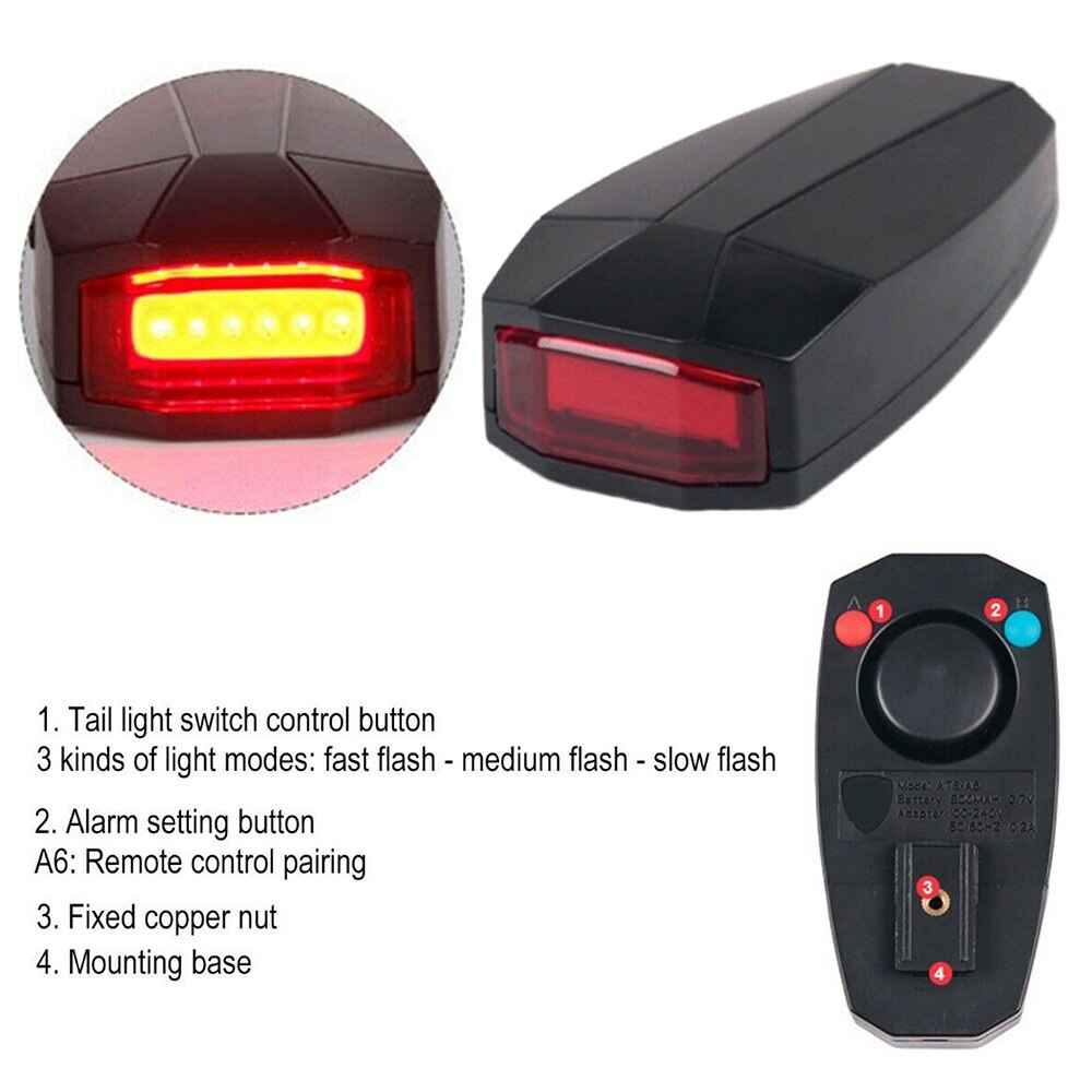 Alarma antirrobo 4 en 1 para bicicleta, alarma de seguridad 4 en 1, resistente al agua, Control remoto inalámbrico, Alerter, bloqueo para luces traseras, accesorios para lámpara de bicicleta