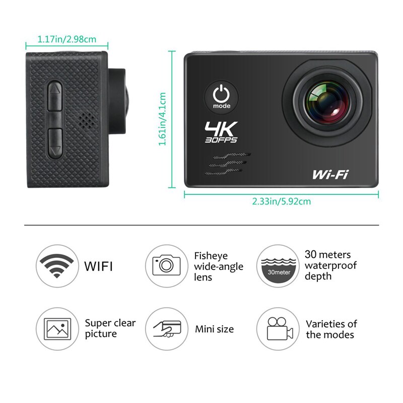 Caméra d'action Go pro caméra Ultra HD 4K caméra WiFi 2.0 "caméras vidéo d'action sportive 170D caméra étanche sous-marine Go Pro