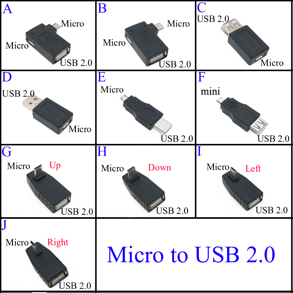 Neuer schwarzer USB 2.0 Typ A auf Mikro USB B männlich weiblich Adapter Stecker Konverter USB 2.0 auf Mikro-USB-Anschluss 90 Grad