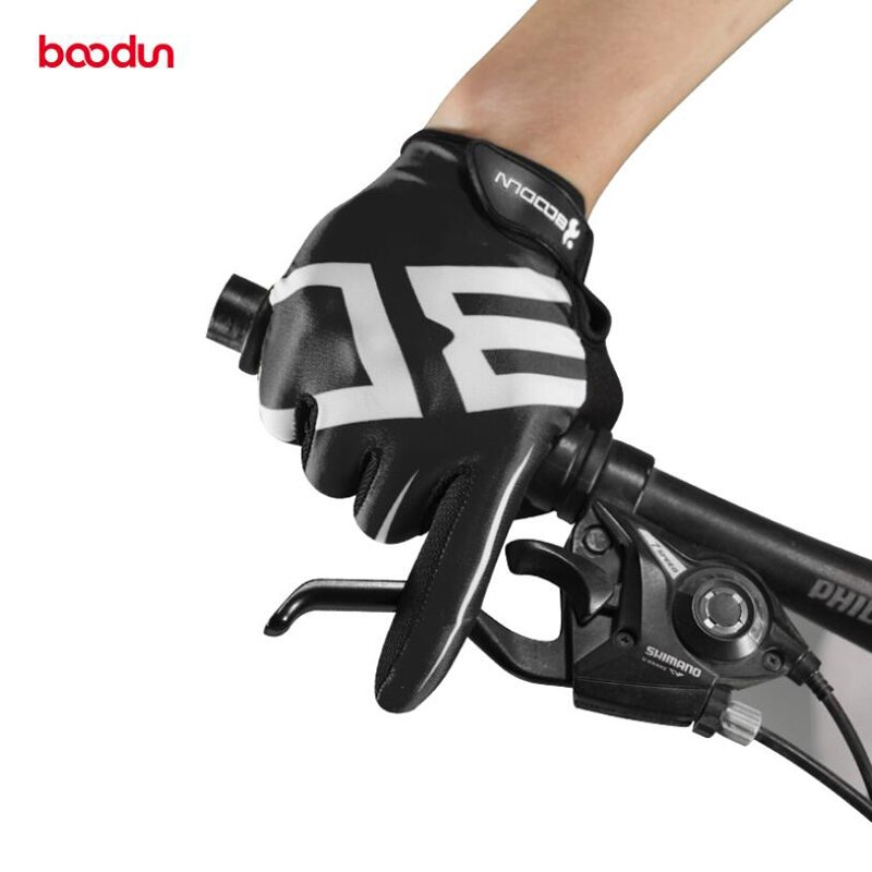 Boodun ademende heren fiets handschoenen lange vingers met gel pad schokbestendige sport handschoenen mtb racefiets mountainbike fiets handschoenen