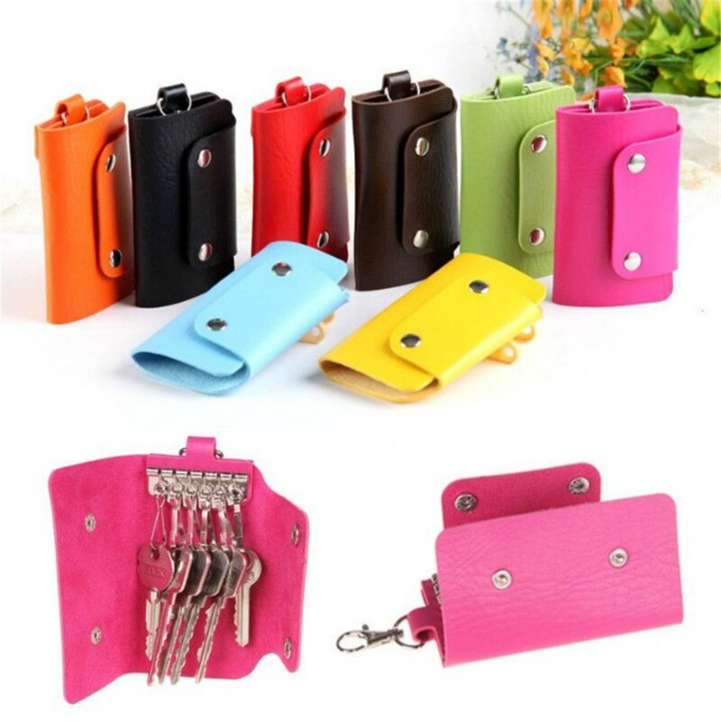 Mannen Draagbare Lederen Huishoudster Houders Eenvoudige Effen Kleur Opslag Bagcar Sleutelhanger Key Holder Bag Case Unisex Wallet Cover