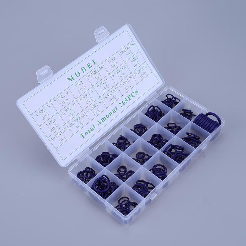 Kit surtido de 265 Uds., Kit de juntas tóricas de aire acondicionado HNBR para coche, herramienta de juego de juntas