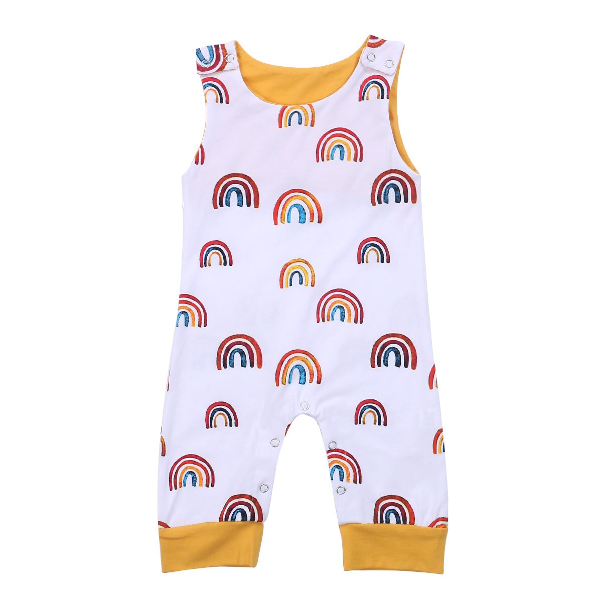 0-24M Newborn Toddler Baby Boy Rainbow Print Long Romper Summer Sleeveless Outfit Cotton Clothes: A / 24M