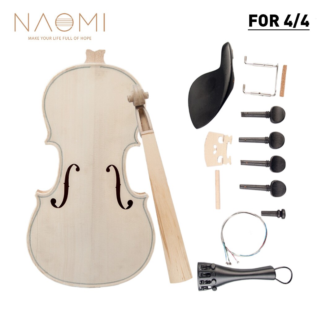 NAOMI DIY Violin 4/4 Full Size Natural Solid Wood Acoustic Violin Fiddle Kit Spruce Top Maple Back Neck Fingerboard