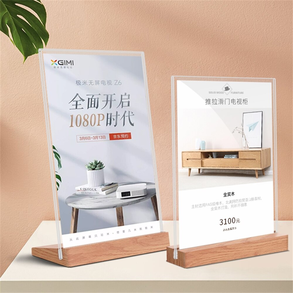 Letrero de acrílico tipo T para mesa, tablero fuerte de doble cara para exhibición de carteles, estante para tarjetas, soporte de papel A4 A6, estilo L, A6