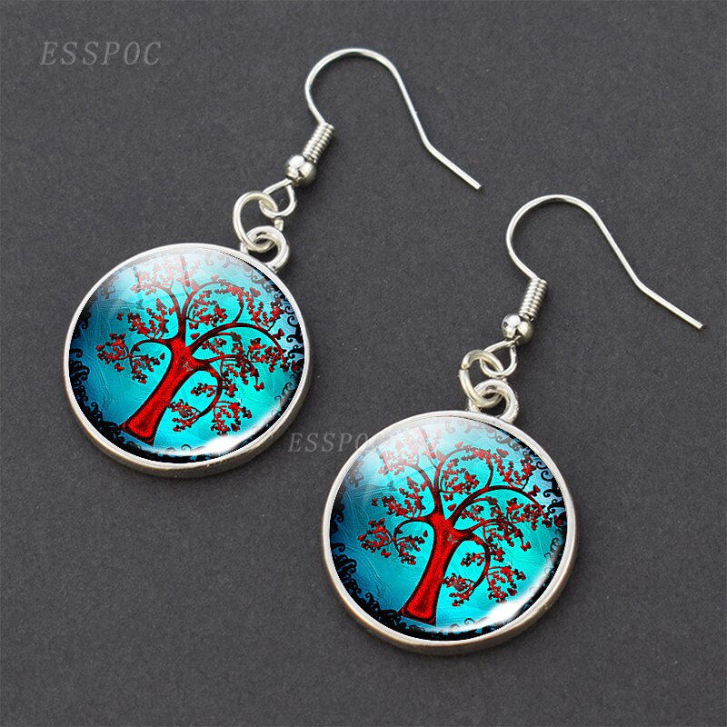 Baum des Lebens Glas Cabochon Ohrringe Silber Überzogene Baumeln Ohrringe Baum des Lebens Ohrringe Schmuck für Sie