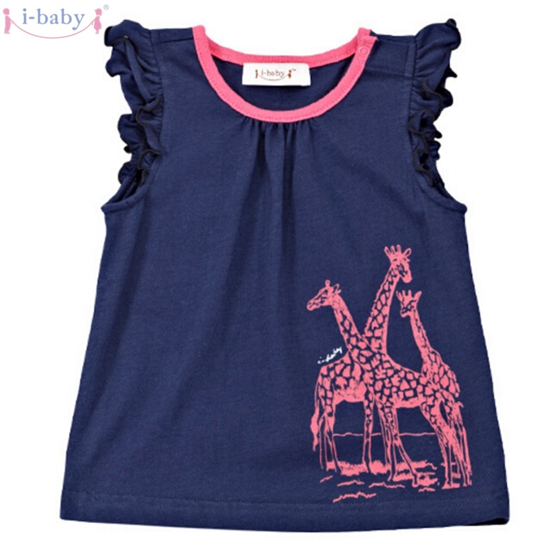 i-baby Baby Clothes Newborn Infant T-shirt Boy Girl 100% Cotton Tees Sleeveless Kids Cartoon T-Shirts Clothing Navy Giraffe