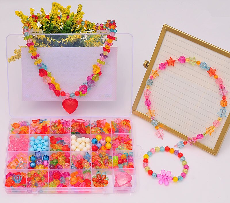 24 Raster Kinderen Diy Handgemaakte Kralen Speelgoed Met Accessoire Set Creatieve Meisje Ketting Armband Om Kinderen De beste Cadeau: i