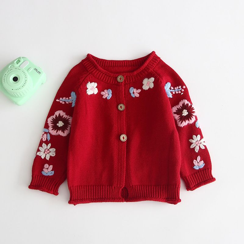 Enfants manteau bébé chandails enfant en bas âge filles coton simple boutonnage mignon tricoté à fleurs Cardigan: B / 12M