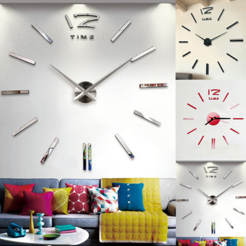 Horloge murale de bricolage | moderne analogique 3D miroir Surface grand nombre, horloge murale Europe autocollant acrylique, décoration de maison, directe