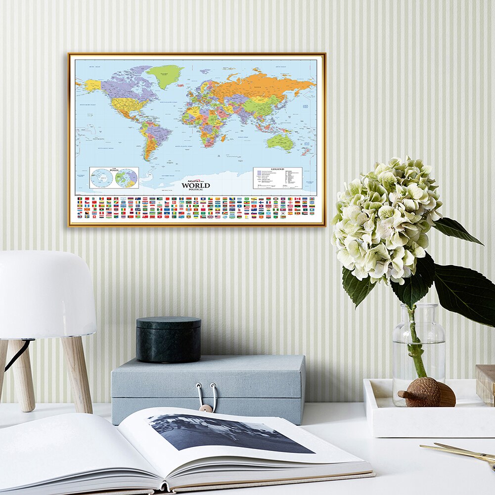 A1 Size The World Political Map Canvas Painting Wall Art Poster Living Room Classroom Home Decor Kids School Supplies