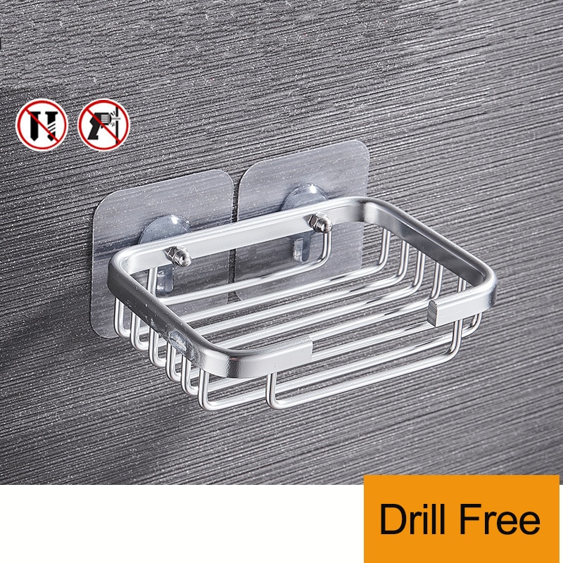 1 Pcs Drill Free Soap Dish Holder Wall Mounted Storage Rack Holder Hollow Type Soap Sponge Dish Bathroom Accessories