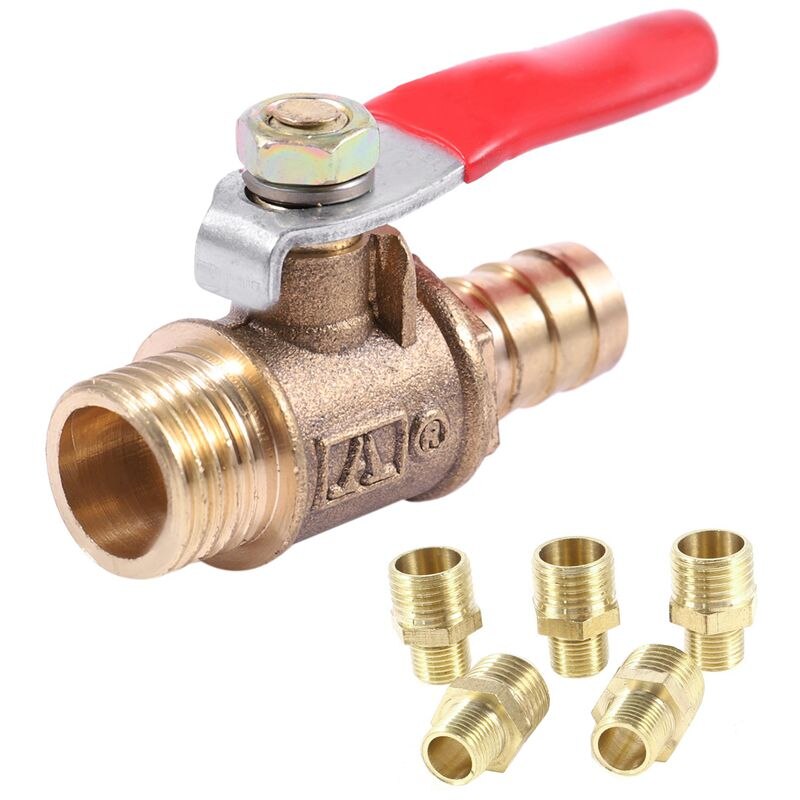 1 stk 10mm pt udvendigt gevind kugleventil & 5 stk 1/4 inch pt  - 1/8 inch pt udvendigt gevind messing lige rør kobling fitting cnim