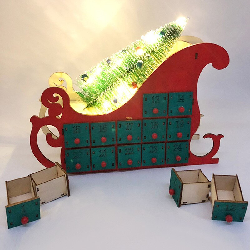 Wooden Advent Calendar Countdown Christmas Party Decor 24 Drawers Christmas LED Light up Decoration Box Advent Calendars