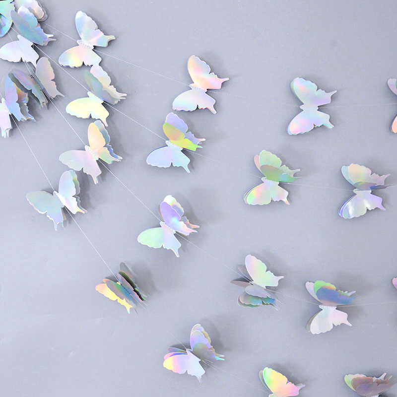 Guirnalda de pancarta de papel de mariposa 3D de 2M, cortinas de bandera colgantes iridiscentes para decoración de fondo de de cumpleaños y boda, Baby Shower
