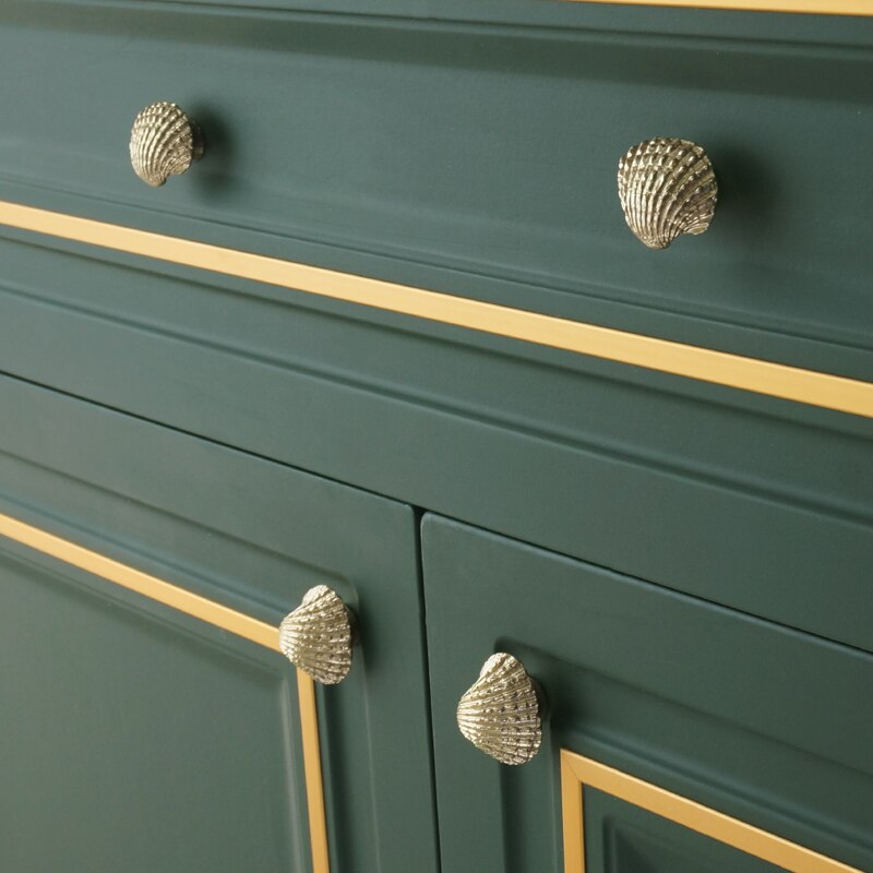 Retro Brass Shell-Shaped Golden Cabinet Knobs Furniture Handles Kitchen Door Handles for Furniture pulls for drawer cupboard