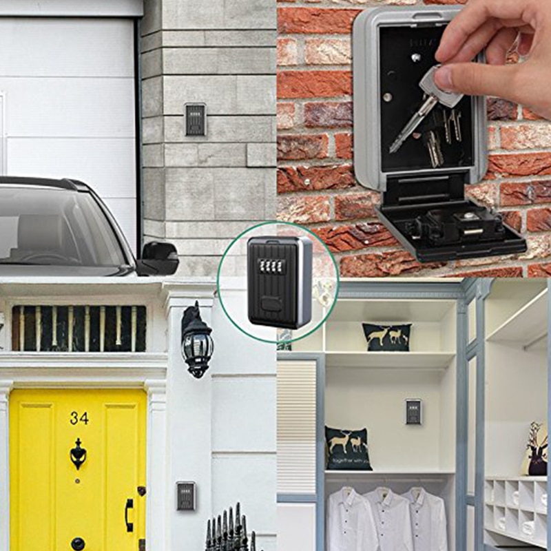 Lock Box 4 Digit Combination Waterproof Box Aluminum Alloy Weather Resistant Key Hider with Resettable Code Key Storage Wall M