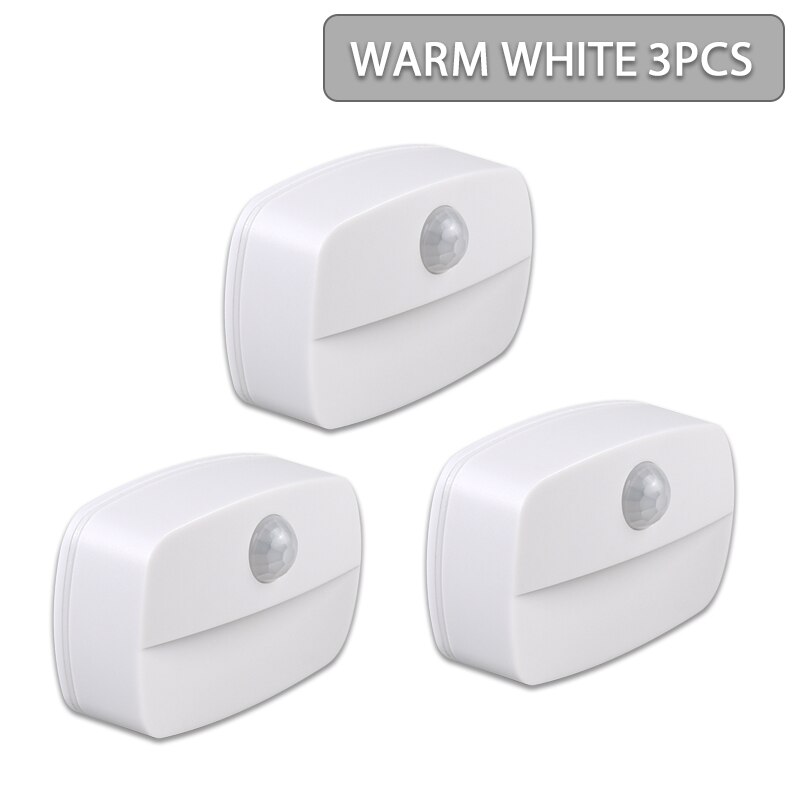 5pcs Wireless PIR Motion Auto Sensor LED Night Lights Hallway Closet Stair Room Lamps: warm 3pcs
