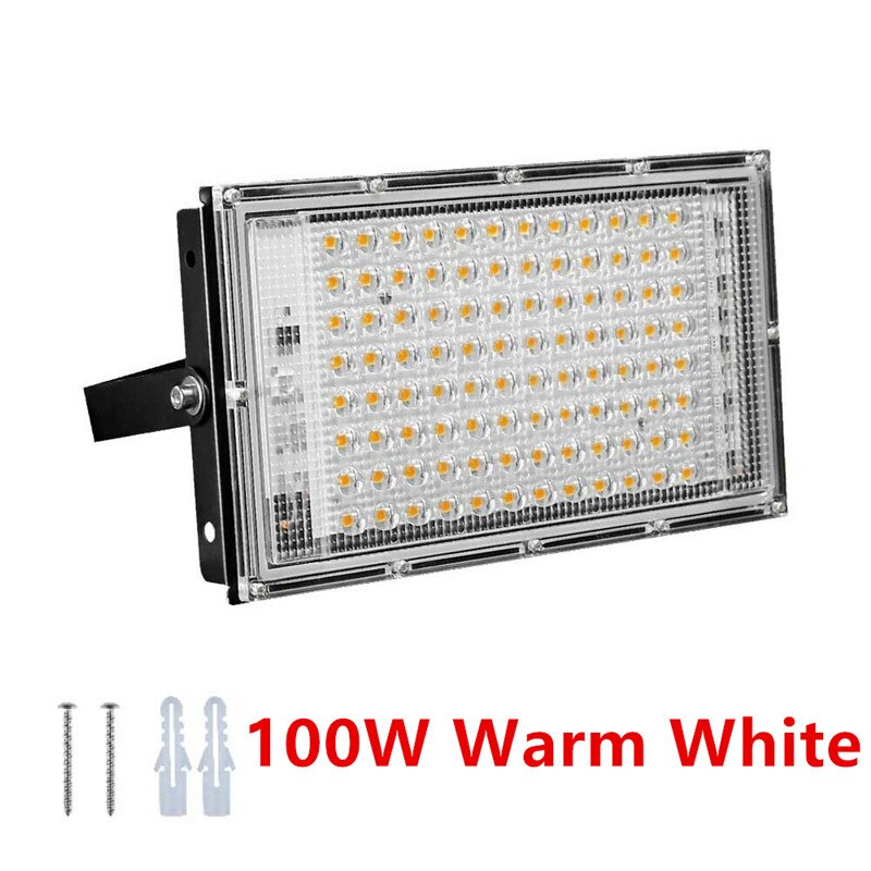 Reflector LED para exteriores, lámpara de calle impermeable IP65, iluminación de paisaje, reflector de 100W, CA 220V 230V 240V: 100W Warm White