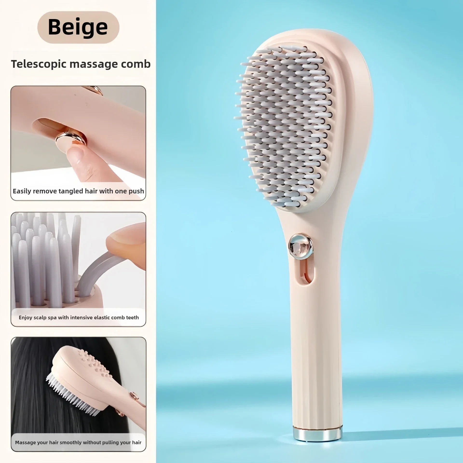 Brosse de Massage du cuir chevelu blanc rose bleu, peigne télescopique Portable, peigne à cheveux autonettoyant pour femmes, outil de coiffure de Salon, peigne magique Compact: green