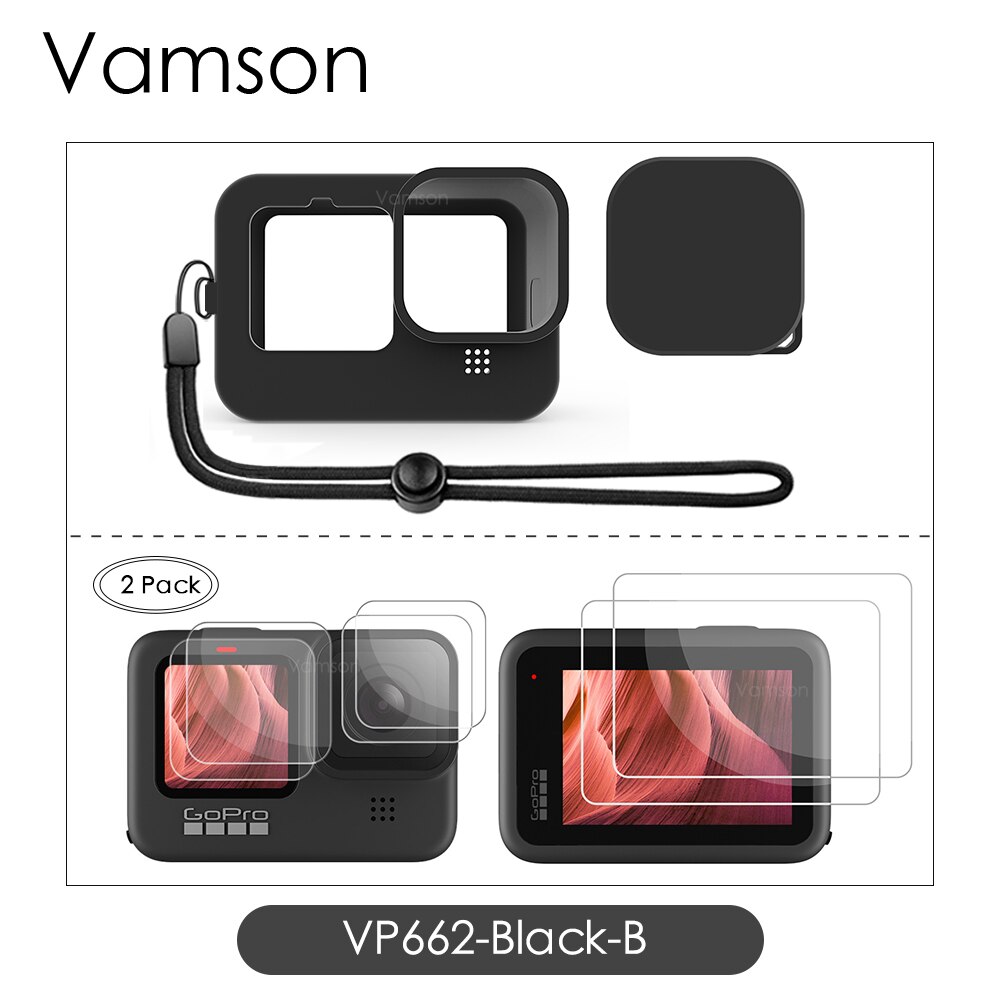 Blødt silikone etui til gopro hero 9 etui beskytter fuldt cover til go pro 9 kamera tilbehør skin shell  vp662: Vp662- sort-b