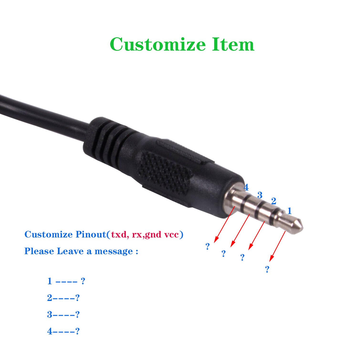Silicon CP2102 Usb Naar 3.5Mm Stereo Jack RS232 Seriële Adapter Converter Kabel Met 4 Polen Tx Rx Gnd Vcc pinout: Customize MESSAGE