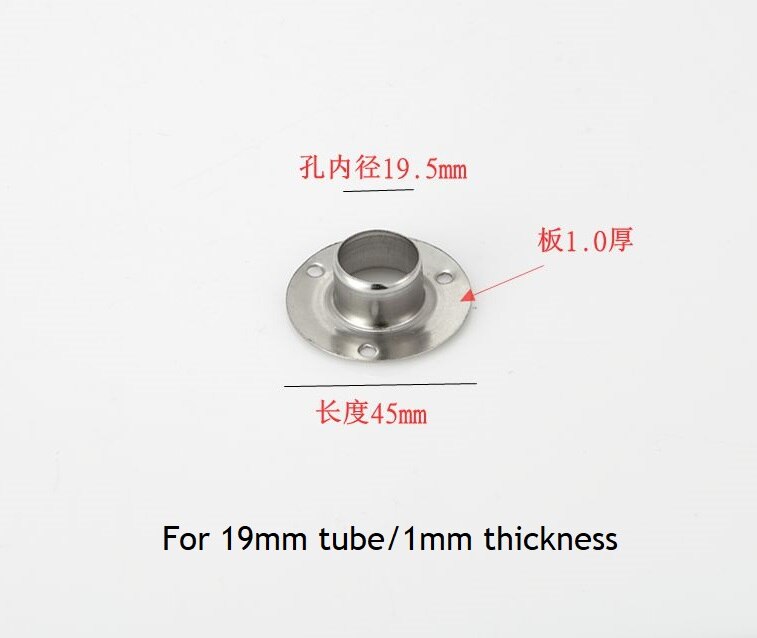 10Pcs/Lot 201 Stainless Steel Flange Holder Bracket Closet Rod Wall Floor 19mm 22mm 25mm 32mm 38mm 51mm 63mm 76mm Tube Pipe: 19mm