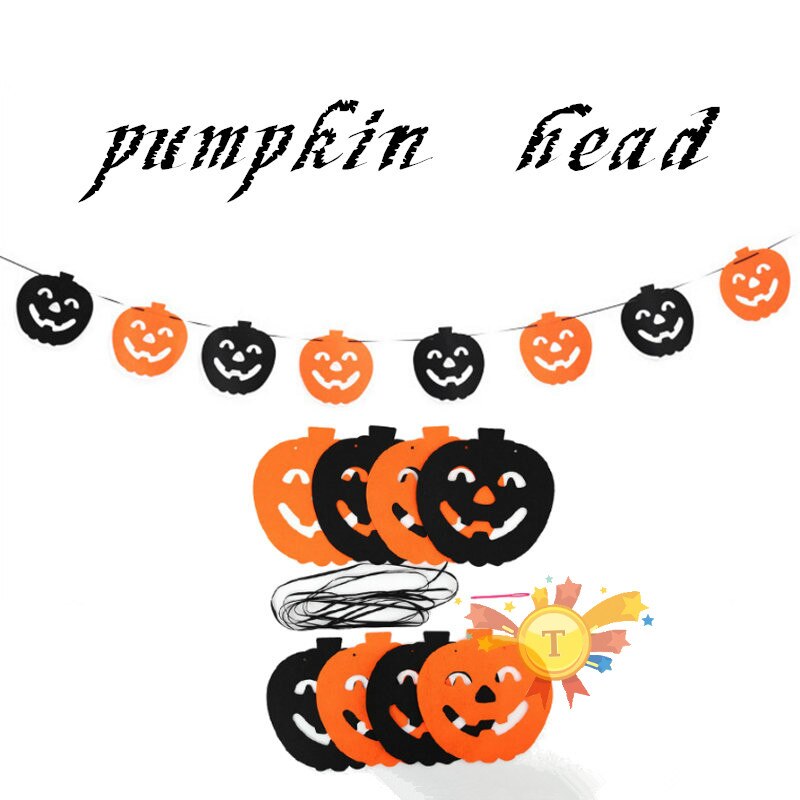 Paper Chain Garland Party Banner Event Decorations Pumpkin Bat Ghost Spider Skull Shape Halloween Banners Decor Garland: pumpkin head