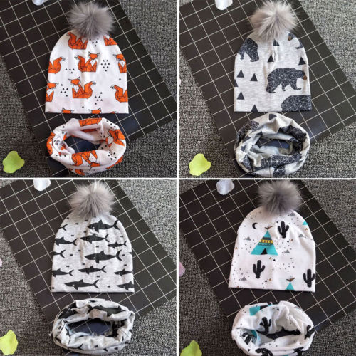 Nette Kleinkind Kinder Baby Mädchen & Jungen Cartoon Print Hüte Kappe Neugeborenen Baumwolle Weiche Winter Warme Häkeln Stricken Hut mützen Schädel Kappe