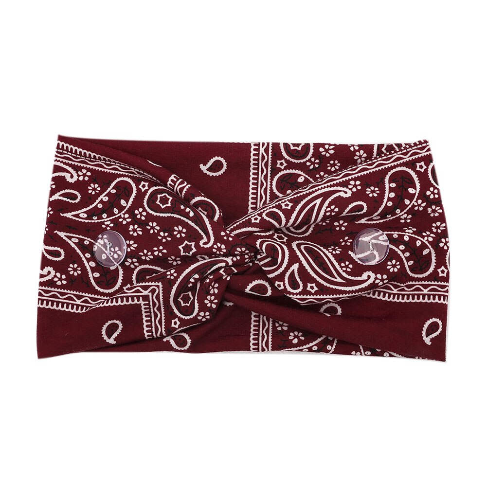 Unisex paisley print strækknap bred pandebånd anti-snor maske hårbånd svedabsorberende hudvenlig yoga træning svedbånd: Rødvin