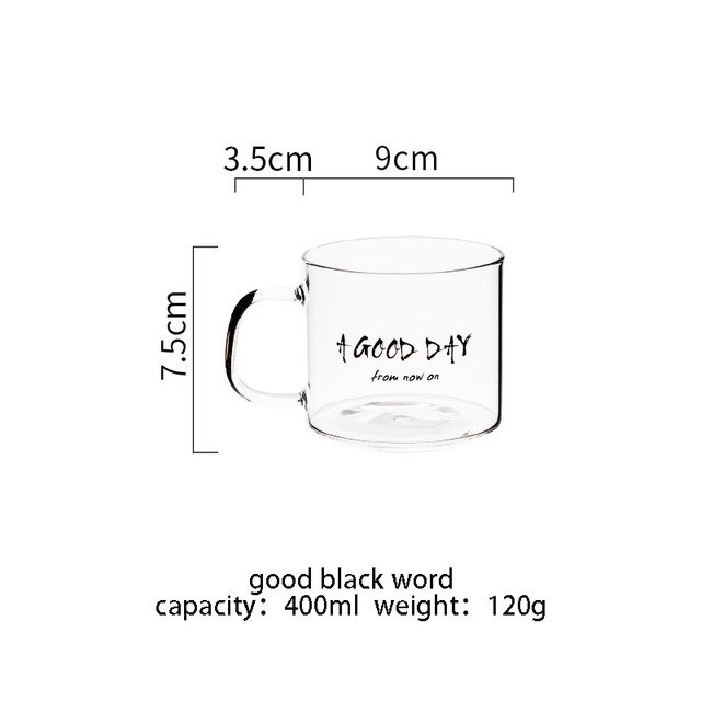 400ml Alphabet Cartoon Heart Pattern Mug Glass Handle Mugs For Milk Coffee Beer Home Office Drinnkware Water Cup Couple: good black