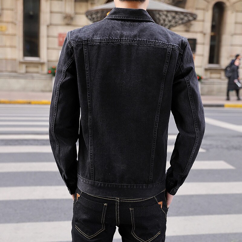 Spring autumn teenagers Slim tooling denim jacket plus size denim jacket men\'s gown Korean style tops street coat