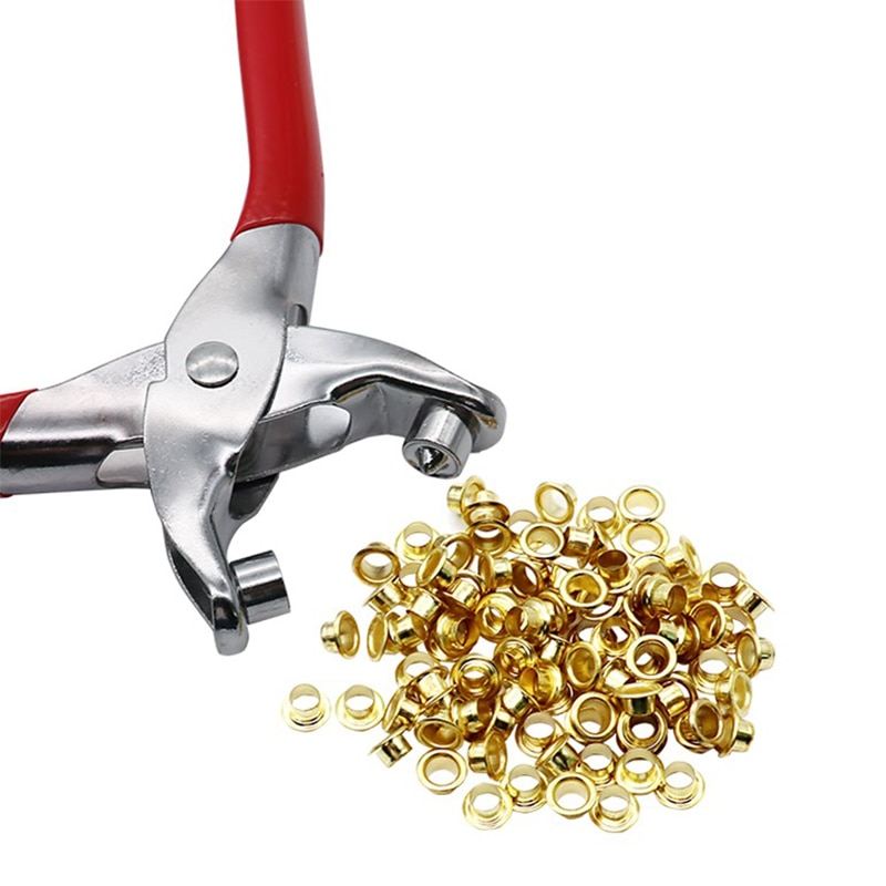 1 Set Eyelet Fabric Punch Pliers Leather Canvas Hole Puncher Tool Scrapbook Eyelet 100 Brass Rings Kit DIY Manual Tools Kit