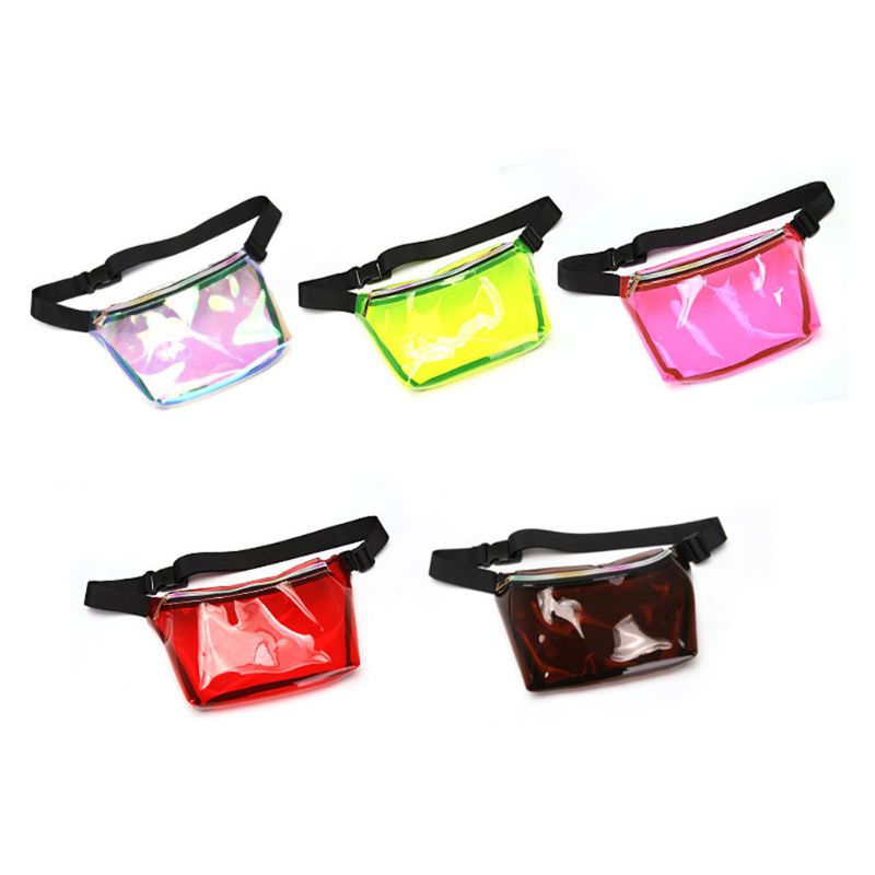 Kvinder holografisk pvc talje brysttaske rejse telefon pose gennemsigtigt bælte fanny pack
