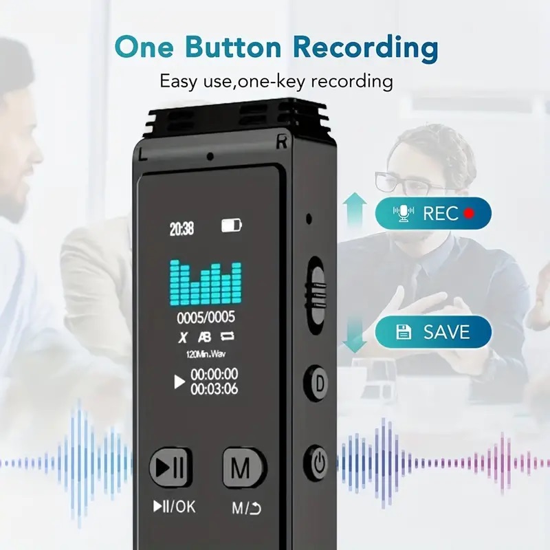 Bluetooth 5,0 sprach aktivierter digitaler Audio- Recorder 32GB USB-Stift Telefonanruf Aufzeichnung einer Geschmack schnell rec 3072 kbit/s MP3-Wiedergabe