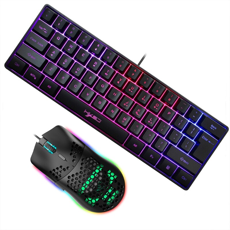 Changing Backlight Wired Mechanical Keyboard Mouse Set for Desktop Computer Game: Black