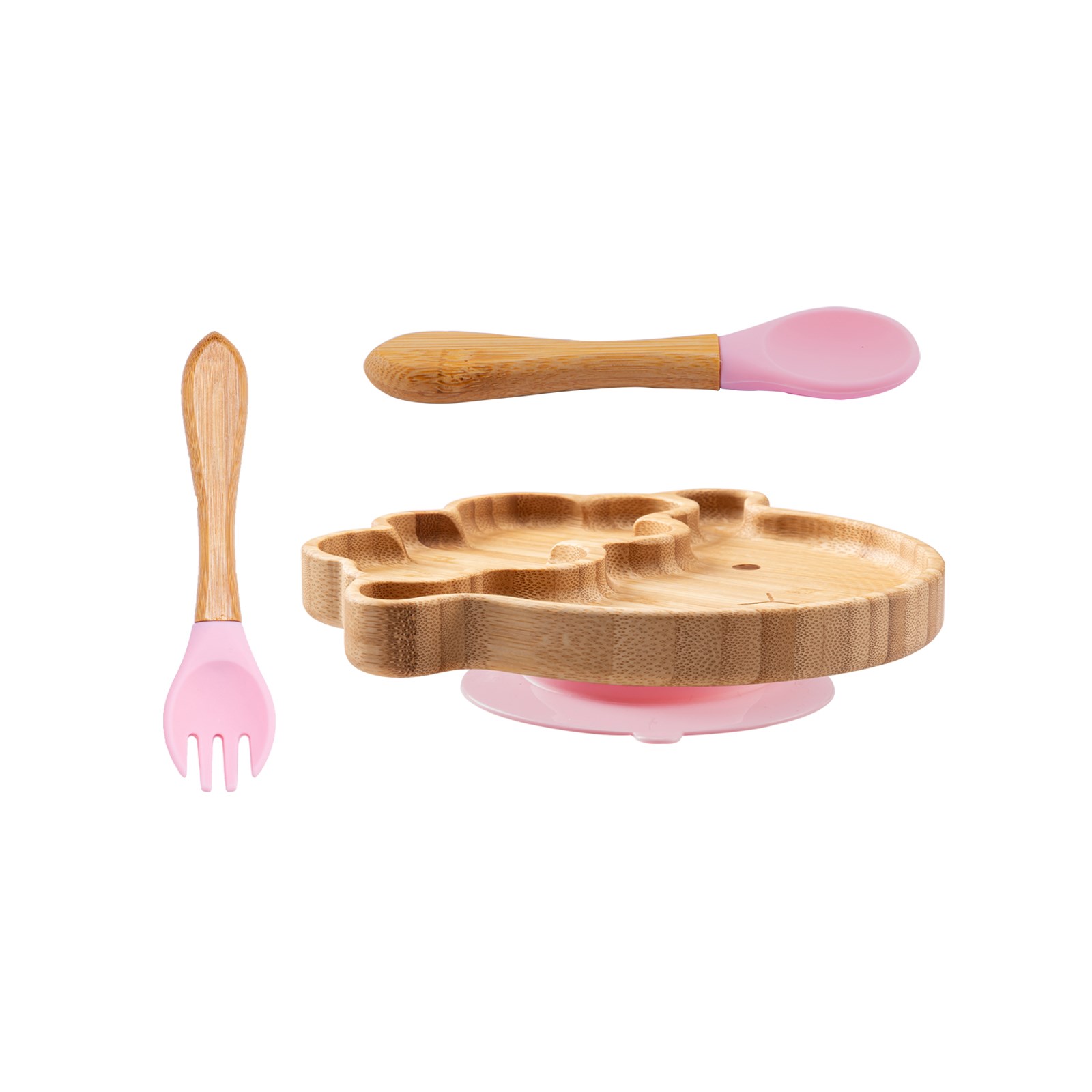 Cuenco de bambú para alimentación de bebé, juego de vajilla de silicona con ventosa, antideslizante, resistente al agua, tenedor, cuchara, 4 piezas: 3pcs-H